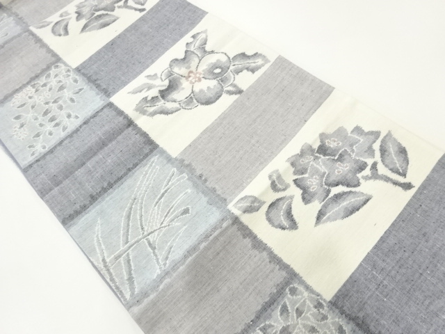 JAPANESE FUKURO OBI / TSUMUGI / WOVEN FLORAL PLANTS